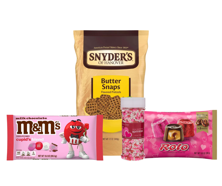 Ingredients for Valentine Caramel Pretzel Bites;  Ingredients for Valentine Caramel Pretzel Bites;