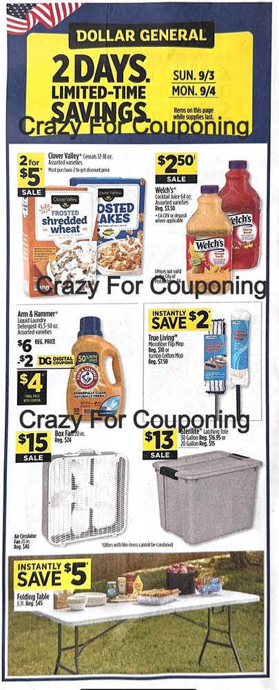 DOLLAR GENERAL  CLEARANCE EVENT; 09/01-09/04
