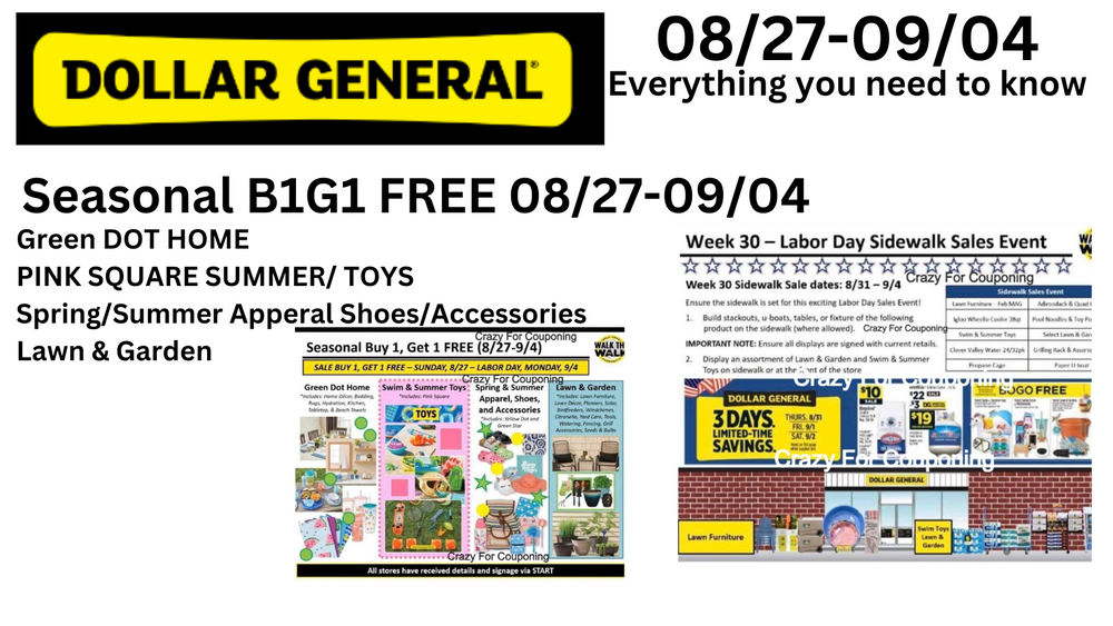 DOLLAR GENERAL  CLEARANCE EVENT; 09/01-09/04