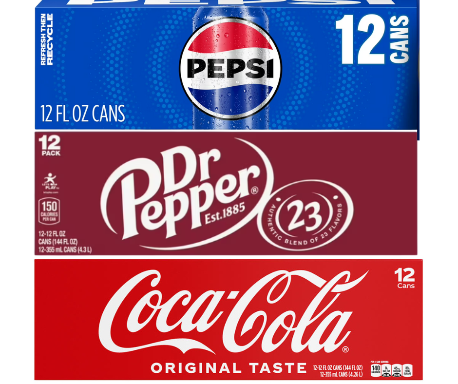 Coca-Cola, Pepsi, or Dr Pepper 24-Pack Cans